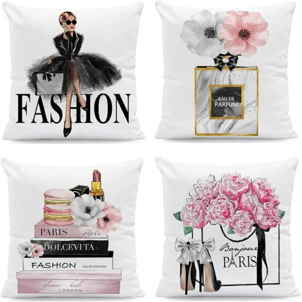Set of 4 Pink Throw Pillow Covers 18x18 Velvet Decorative Cushion Cases Sofa Bed